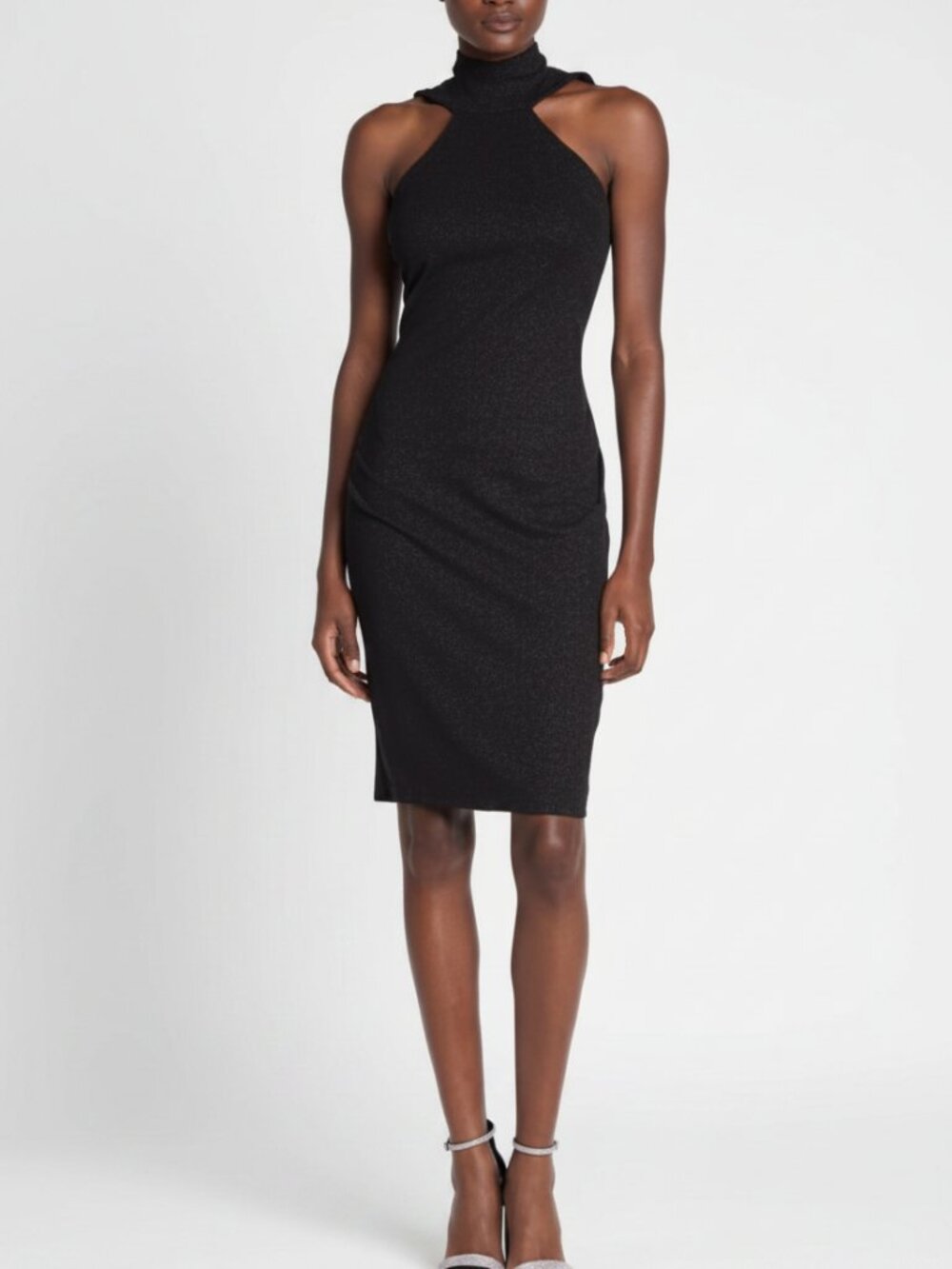 bebe Black Mock Neck Halter Bodycon Mini Dress Cut Out Choker Knit Open Back 2